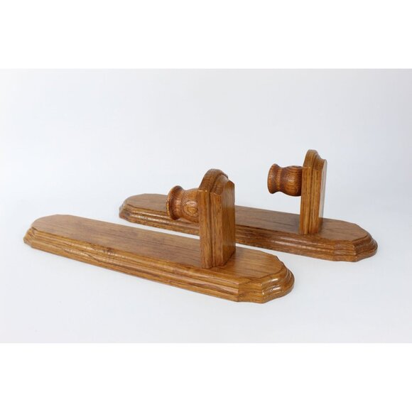 Vintage Wood Wall Candle Sconces Set of Two 14 Inch Oak Finish - Picture 2 of 6